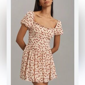 Anthropologie Reformation Davonne Mini Dress Cherry Pudding Print Lined NWT 10